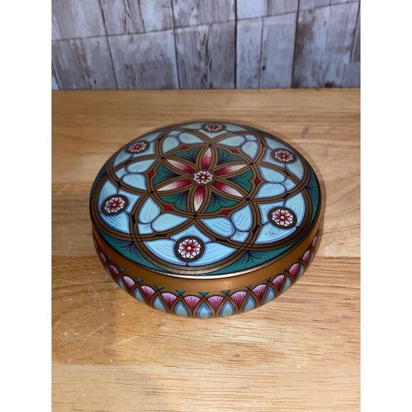 Decorative Meister Round Candy Tin Mandala Floral Pattern Gold Accents Brazil - Picture 1 of 8